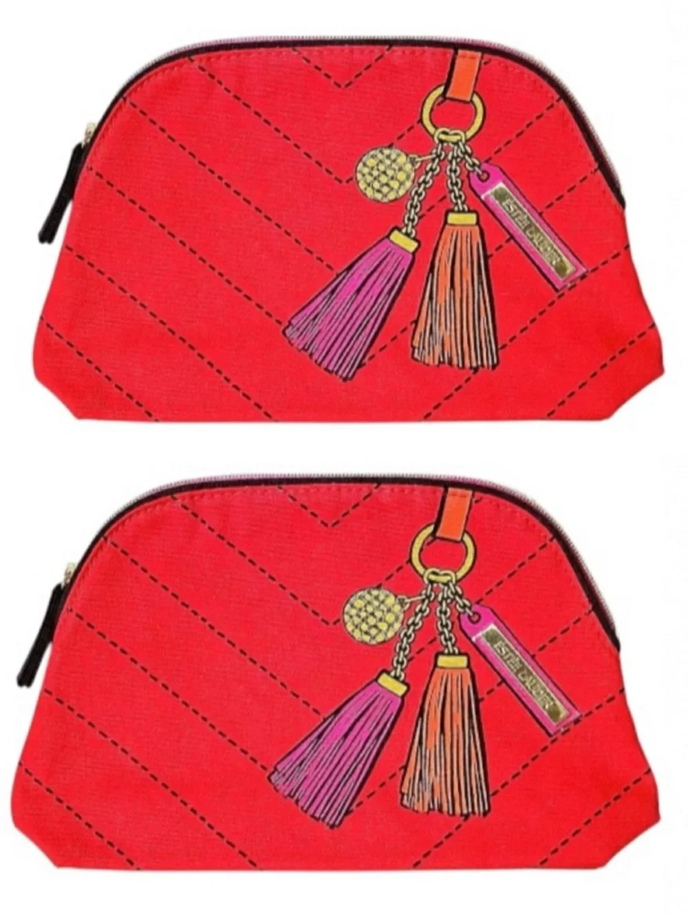 RARE Estée Lauder Beauty Illusion Makeup Bag Set 2 Pc Red Tassel Limited Edition